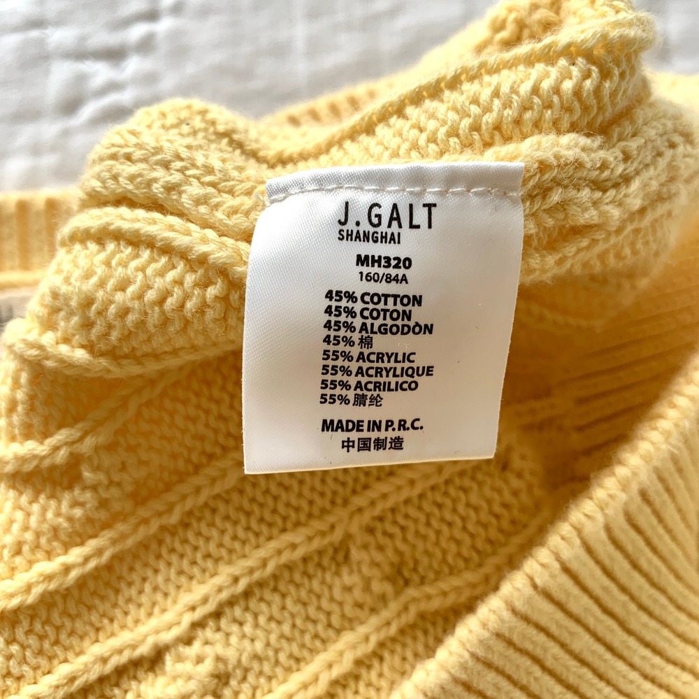 John Galt California Cable Knit Sweater Pale Lemon Yellow Crew Neck / One Size - Picture 11 of 14